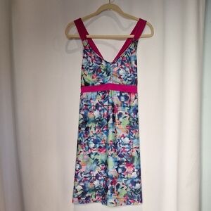 Title Nine Pink-Trim Multicolor Floral Print Athletic Dress Size L